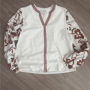 White Blouse with Floral Sleeves